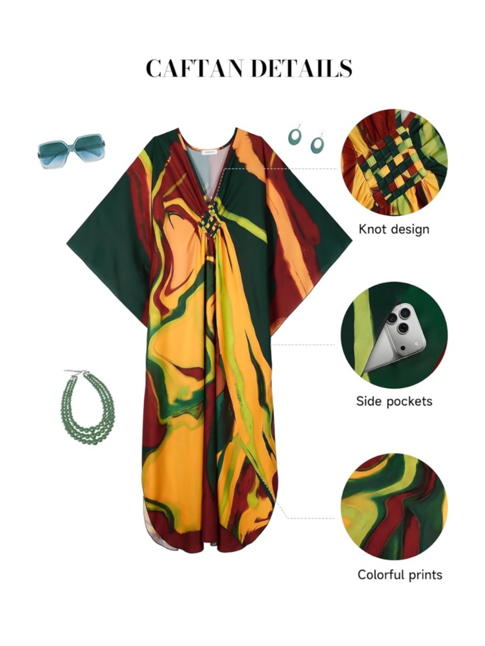 BSUBSEACH Vibrant Multicolor Kaftan Dress Coverup One Size - Picture 3 of 8